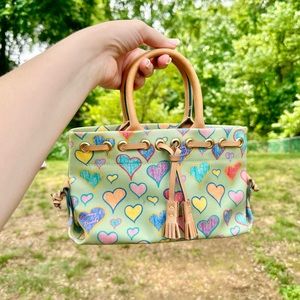 Y2K Dooney & Bourke Vintage Hearts Rainbow Mint Green Mini Satchel Purse IT Bag
